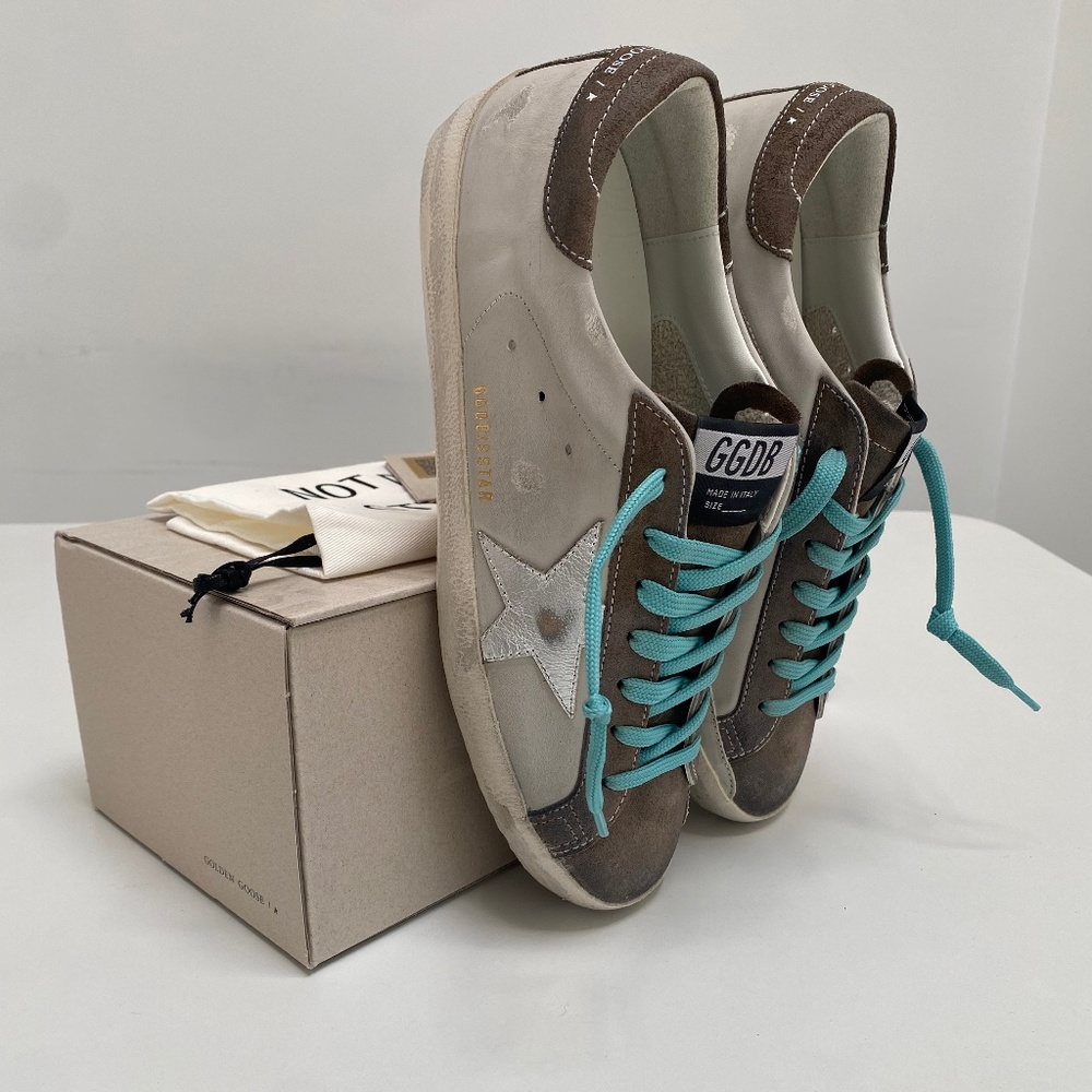 Golden Goose Men’s Superstar Gray Leather/Green/Silver sz 42 New in Box - Picture 12 of 12